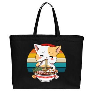 Kawaii Ramen Cat Retro Sunset Cotton Canvas Jumbo Tote