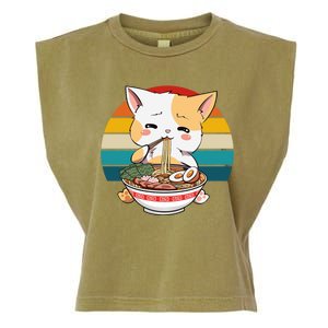 Kawaii Ramen Cat Retro Sunset Garment-Dyed Women's Muscle Tee