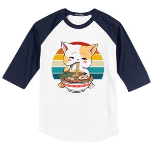 Kawaii Ramen Cat Retro Sunset Baseball Sleeve Shirt