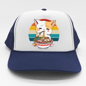 Kawaii Ramen Cat Retro Sunset Trucker Hat