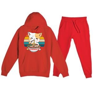 Kawaii Ramen Cat Retro Sunset Premium Hooded Sweatsuit Set