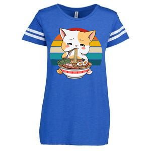 Kawaii Ramen Cat Retro Sunset Enza Ladies Jersey Football T-Shirt