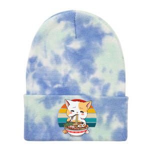 Kawaii Ramen Cat Retro Sunset Tie Dye 12in Knit Beanie