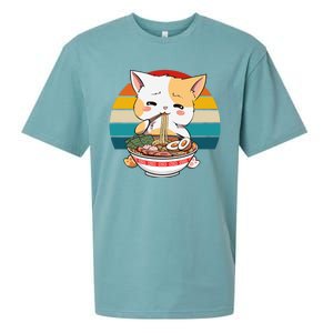 Kawaii Ramen Cat Retro Sunset Sueded Cloud Jersey T-Shirt