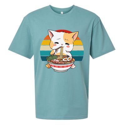 Kawaii Ramen Cat Retro Sunset Sueded Cloud Jersey T-Shirt