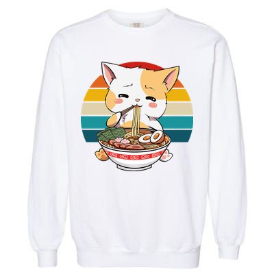 Kawaii Ramen Cat Retro Sunset Garment-Dyed Sweatshirt