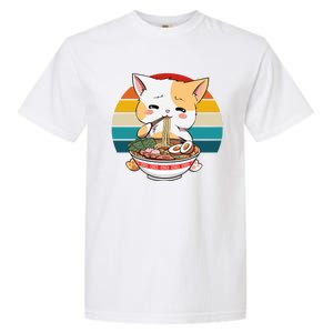 Kawaii Ramen Cat Retro Sunset Garment-Dyed Heavyweight T-Shirt