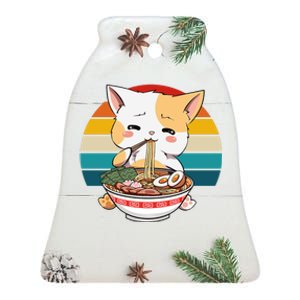 Kawaii Ramen Cat Retro Sunset Ceramic Bell Ornament