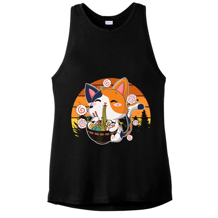 Kawaii Ra Cat Anime Japanese Neko Noodle Funny Vintage Ladies PosiCharge Tri-Blend Wicking Tank