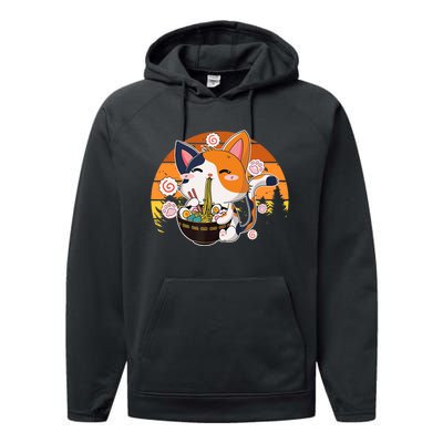 Kawaii Ra Cat Anime Japanese Neko Noodle Funny Vintage Performance Fleece Hoodie