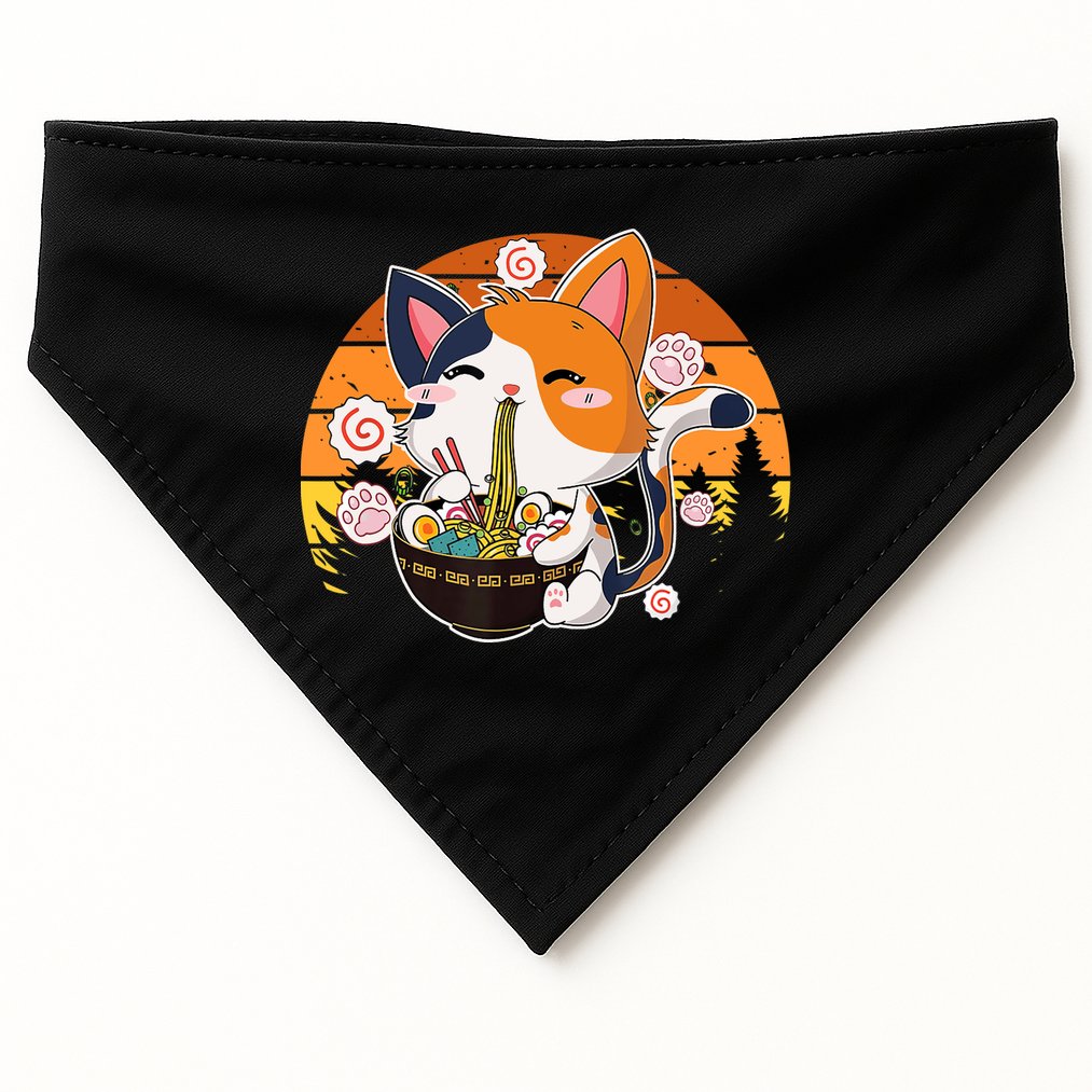 Kawaii Ra Cat Anime Japanese Neko Noodle Funny Vintage USA-Made Doggie Bandana