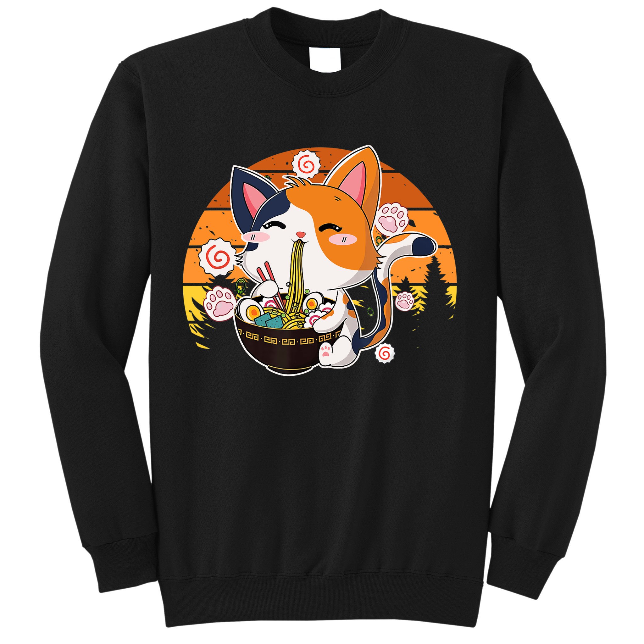 Kawaii Ra Cat Anime Japanese Neko Noodle Funny Vintage Sweatshirt