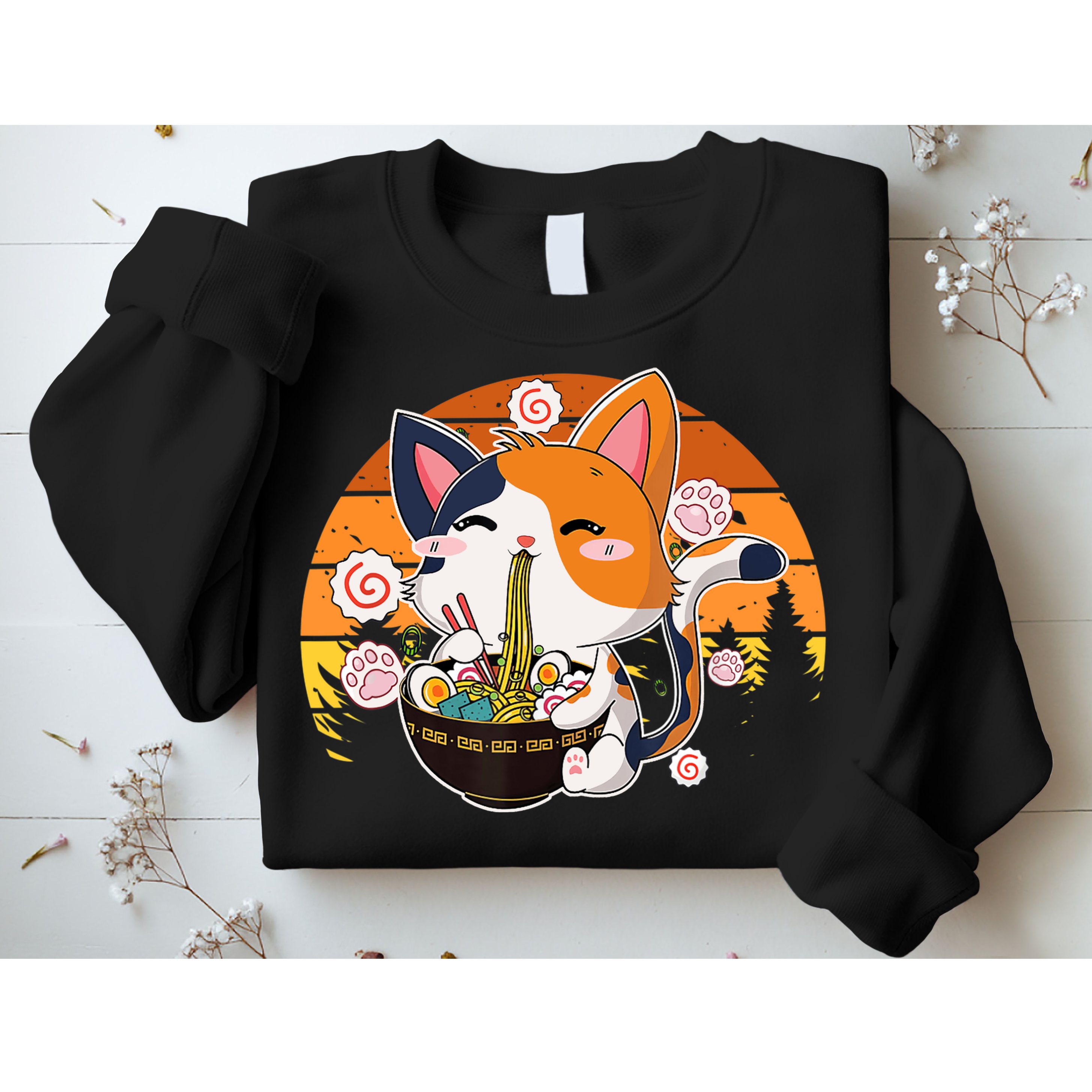 Kawaii Ra Cat Anime Japanese Neko Noodle Funny Vintage Sweatshirt