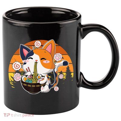 Kawaii Ra Cat Anime Japanese Neko Noodle Funny Vintage 11oz C Handle Ceramic Mug