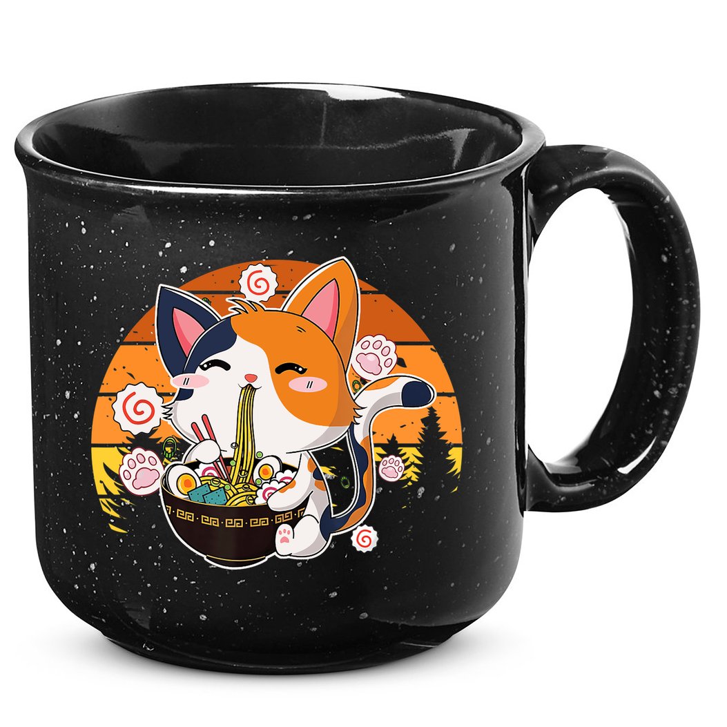 Kawaii Ra Cat Anime Japanese Neko Noodle Funny Vintage 15oz Campfire Ceramic Mug