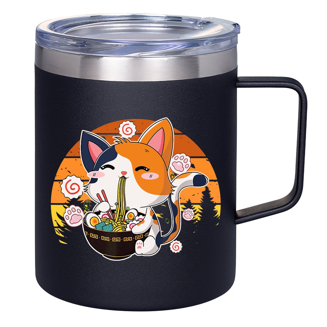 Kawaii Ra Cat Anime Japanese Neko Noodle Funny Vintage 12oz Stainless Steel Coffee Mug