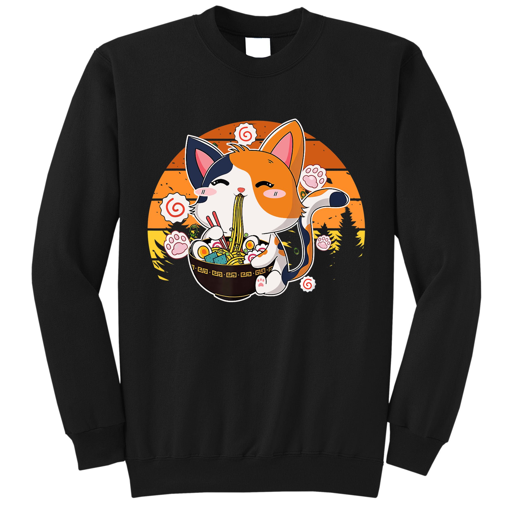 Kawaii Ra Cat Anime Japanese Neko Noodle Funny Vintage Tall Sweatshirt