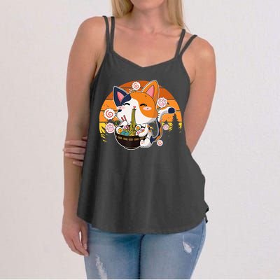 Kawaii Ra Cat Anime Japanese Neko Noodle Funny Vintage Women's Strappy Tank