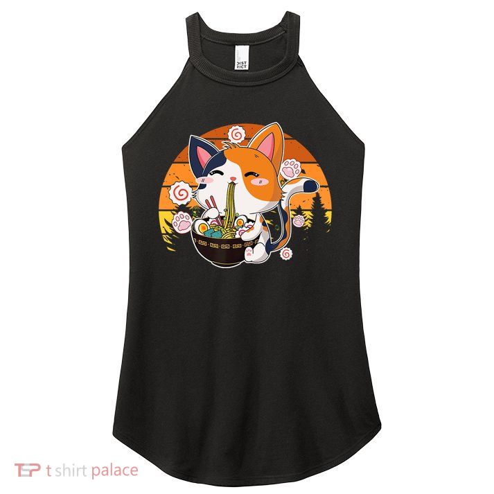 Kawaii Ra Cat Anime Japanese Neko Noodle Funny Vintage Women's Perfect Tri Rocker Tank