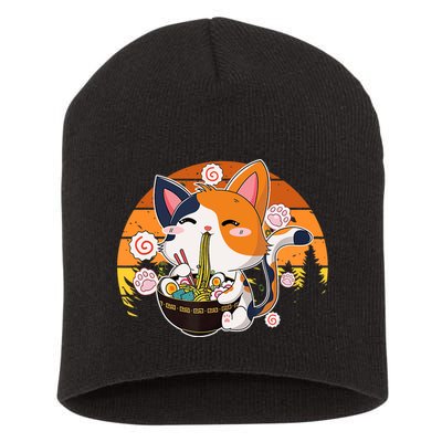 Kawaii Ra Cat Anime Japanese Neko Noodle Funny Vintage Short Acrylic Beanie