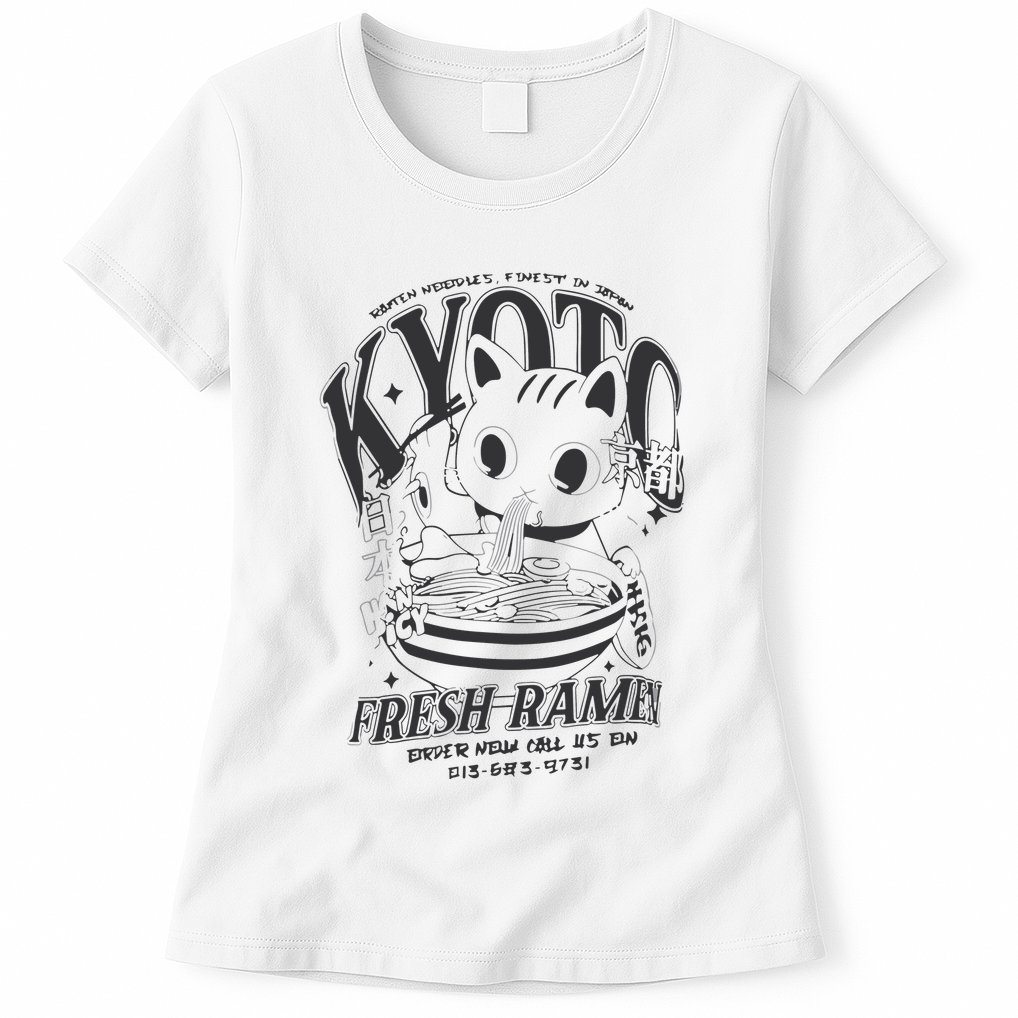 Kyoto Ramen Cat Womens T-Shirt
