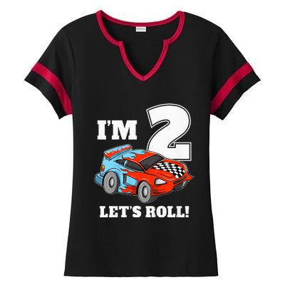 Kids Race Car 2nd Birthday Boy 2 Two Racing Car Driver Ladies Halftime Notch Neck Tee