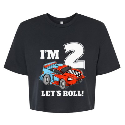 Kids Race Car 2nd Birthday Boy 2 Two Racing Car Driver Bella+Canvas Jersey Crop Tee