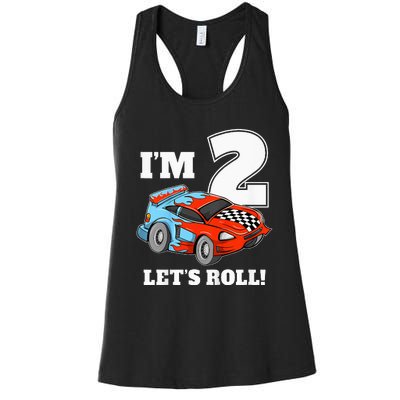 Kids Race Car 2nd Birthday Boy 2 Two Racing Car Driver Women's Racerback Tank