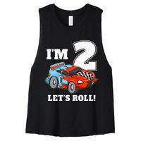 Kids Race Car 2nd Birthday Boy 2 Two Racing Car Driver Women's Racerback Cropped Tank