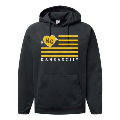 Kc Red Heart & Arrow 2 Letter Kc Kansas City Kc Love Kc Red Performance Fleece Hoodie