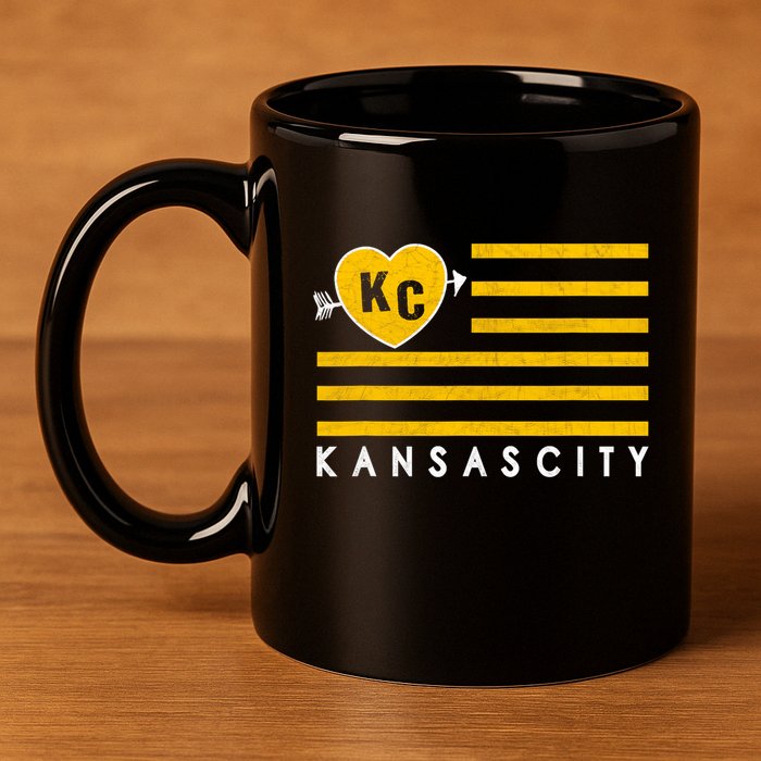 Kc Red Heart & Arrow 2 Letter Kc Kansas City Kc Love Kc Red 11oz C Handle Ceramic Mug