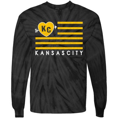 Kc Red Heart & Arrow 2 Letter Kc Kansas City Kc Love Kc Red Tie-Dye Long Sleeve Shirt