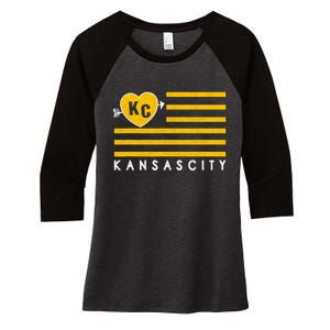 Kc Red Heart & Arrow 2 Letter Kc Kansas City Kc Love Kc Red Women's Tri-Blend 3/4-Sleeve Raglan Shirt