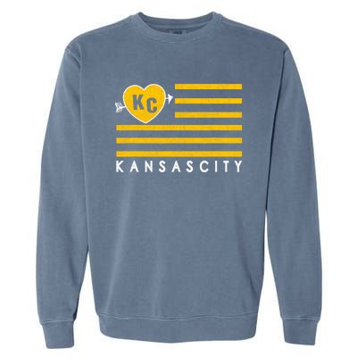 Kc Red Heart & Arrow 2 Letter Kc Kansas City Kc Love Kc Red Garment-Dyed Sweatshirt