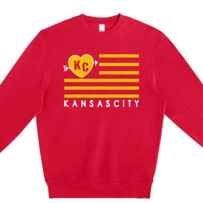 Kc Red Heart & Arrow 2 Letter Kc Kansas City Kc Love Kc Red Premium Crewneck Sweatshirt