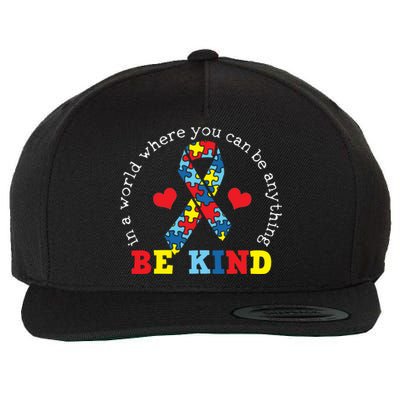 Kindness Ribbon Heart For Autism Awareness Wool Snapback Cap