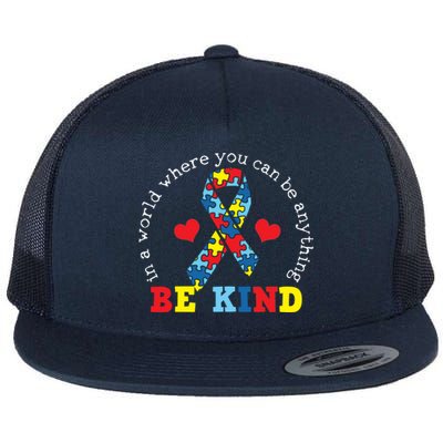 Kindness Ribbon Heart For Autism Awareness Flat Bill Trucker Hat