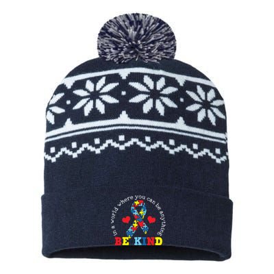 Kindness Ribbon Heart For Autism Awareness USA-Made Snowflake Beanie