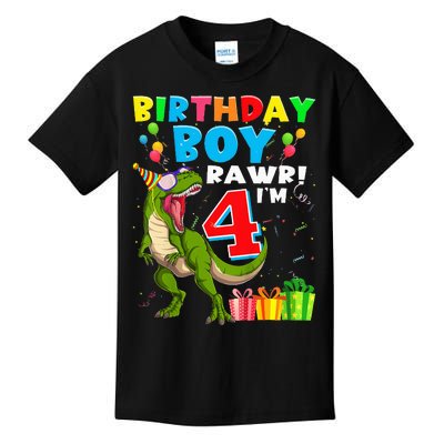 Kids Rawr Im 4 4th Birthday Boy T Rex Dinosaur 4 Years Old Gift Kids T-Shirt