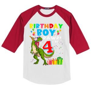 Kids Rawr Im 4 4th Birthday Boy T Rex Dinosaur 4 Years Old Gift Kids Colorblock Raglan Jersey