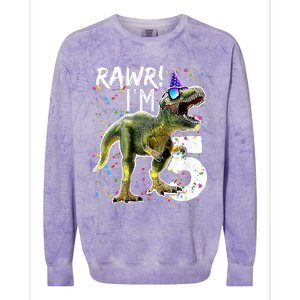 K.i.d.s Rawr I'm 5 5th Birthday Party T Rex Dinosaur Gift for b.o.y.s Colorblast Crewneck Sweatshirt