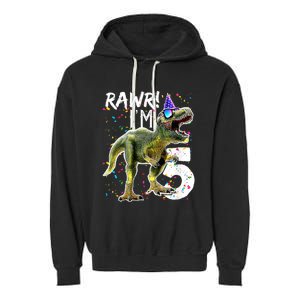 K.i.d.s Rawr I'm 5 5th Birthday Party T Rex Dinosaur Gift for b.o.y.s Garment-Dyed Fleece Hoodie