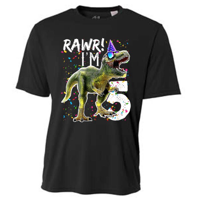 K.i.d.s Rawr I'm 5 5th Birthday Party T Rex Dinosaur Gift for b.o.y.s Cooling Performance Crew T-Shirt