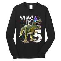 K.i.d.s Rawr I'm 5 5th Birthday Party T Rex Dinosaur Gift for b.o.y.s Long Sleeve Shirt