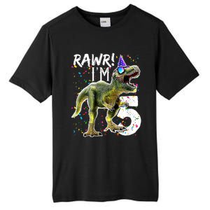 K.i.d.s Rawr I'm 5 5th Birthday Party T Rex Dinosaur Gift for b.o.y.s Tall Fusion ChromaSoft Performance T-Shirt