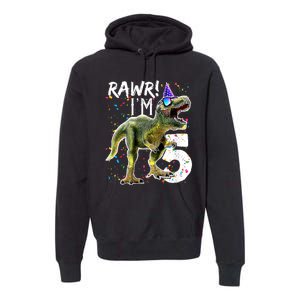 K.i.d.s Rawr I'm 5 5th Birthday Party T Rex Dinosaur Gift for b.o.y.s Premium Hoodie