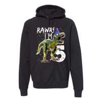 K.i.d.s Rawr I'm 5 5th Birthday Party T Rex Dinosaur Gift for b.o.y.s Premium Hoodie