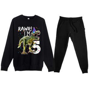 K.i.d.s Rawr I'm 5 5th Birthday Party T Rex Dinosaur Gift for b.o.y.s Premium Crewneck Sweatsuit Set