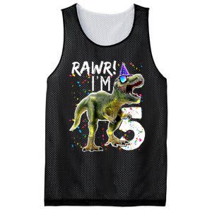 K.i.d.s Rawr I'm 5 5th Birthday Party T Rex Dinosaur Gift for b.o.y.s Mesh Reversible Basketball Jersey Tank