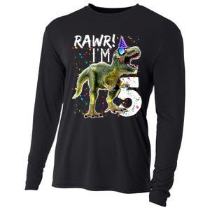 K.i.d.s Rawr I'm 5 5th Birthday Party T Rex Dinosaur Gift for b.o.y.s Cooling Performance Long Sleeve Crew